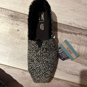 Black, multi, cozy sweater, knit slip on shoe